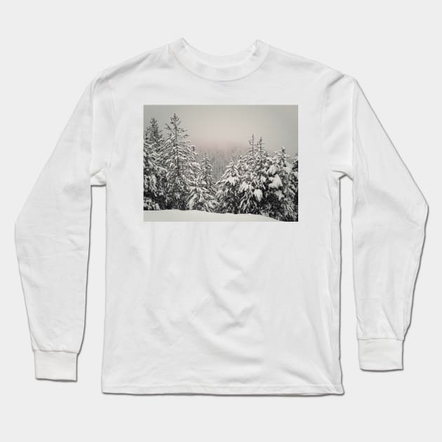 foggy fir forest Long Sleeve T-Shirt by psychoshadow